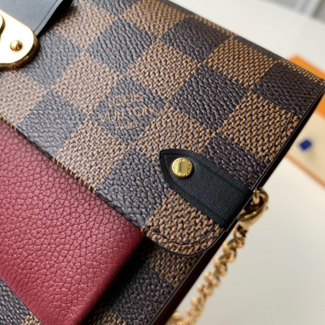 Replica Louis Vuitton N60221 Women Vavin Chain Wallet Damier Ebene Coated Canvas and Cowhide Leather Bordeaux Noir