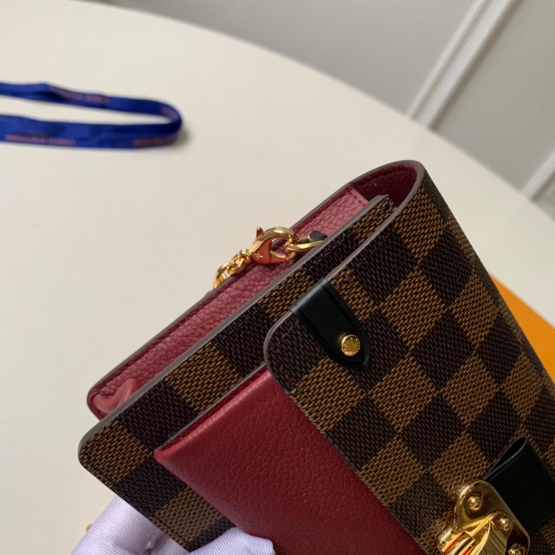 Replica Louis Vuitton N60221 Women Vavin Chain Wallet Damier Ebene Coated Canvas and Cowhide Leather Bordeaux Noir