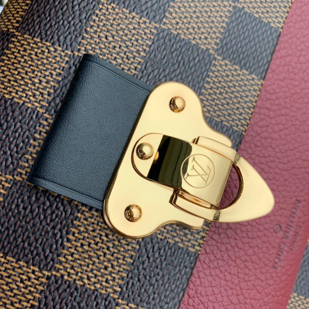 Replica Louis Vuitton N60221 Women Vavin Chain Wallet Damier Ebene Coated Canvas and Cowhide Leather Bordeaux Noir