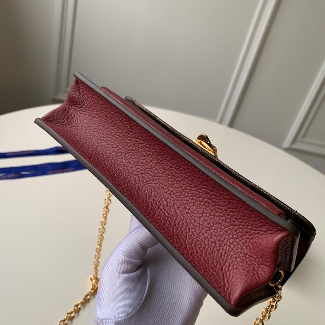 Replica Louis Vuitton N60221 Women Vavin Chain Wallet Damier Ebene Coated Canvas and Cowhide Leather Bordeaux Noir