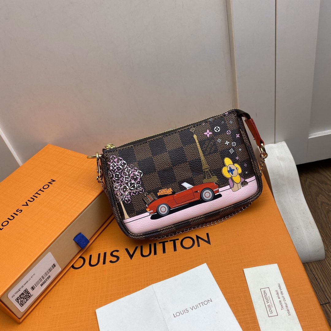 Replica Louis Vuitton N60259 Mini Pochette Accessoires Damier Ebene Coated Canvas