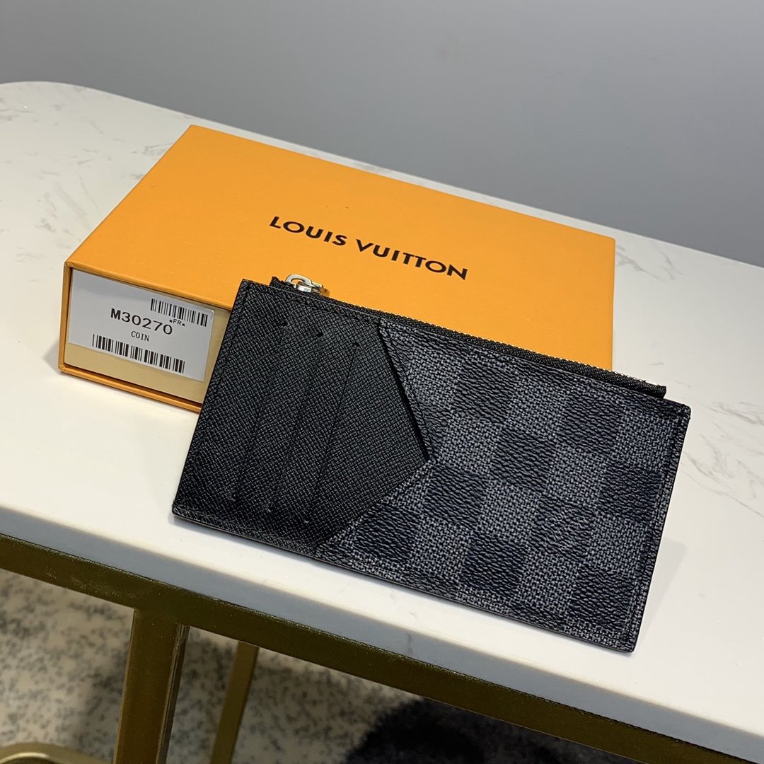 Replica Louis Vuitton N64038  Men Coin Card Holder Damier Graphite coated canvas