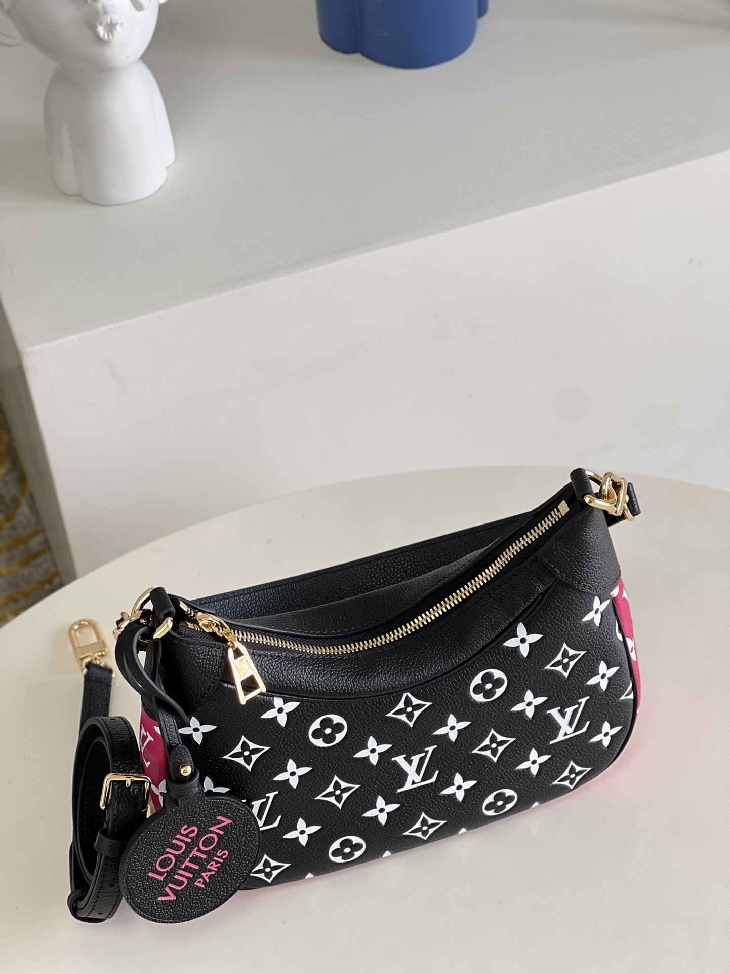 Replica Louis Vuitton Women Bagatelle BB Bag Black Pink White Cowhide