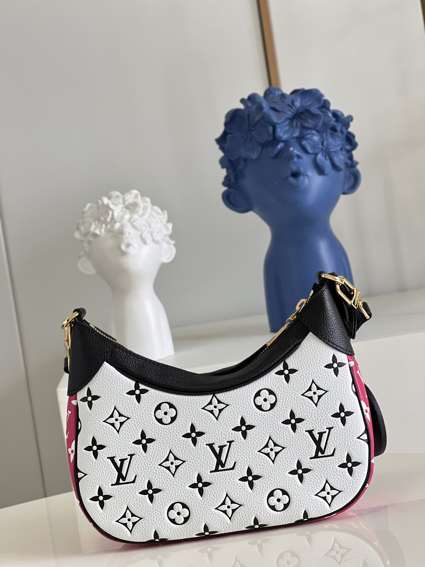 Replica Louis Vuitton Women Bagatelle BB Bag Black Pink White Cowhide