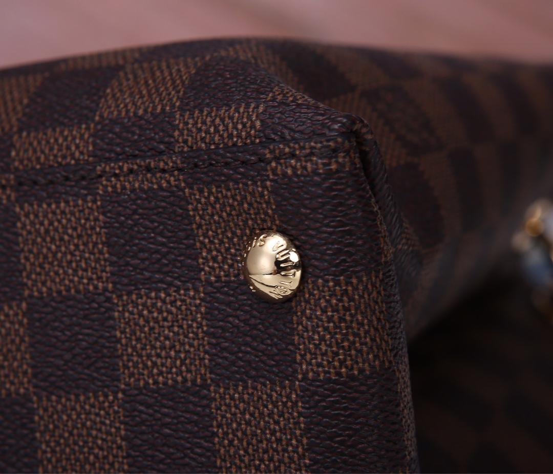 Replica Louis Vuitton Women N40050 LV Riverside Damier Ebene Coated Canvas and Taurillon Grained Leather Noir