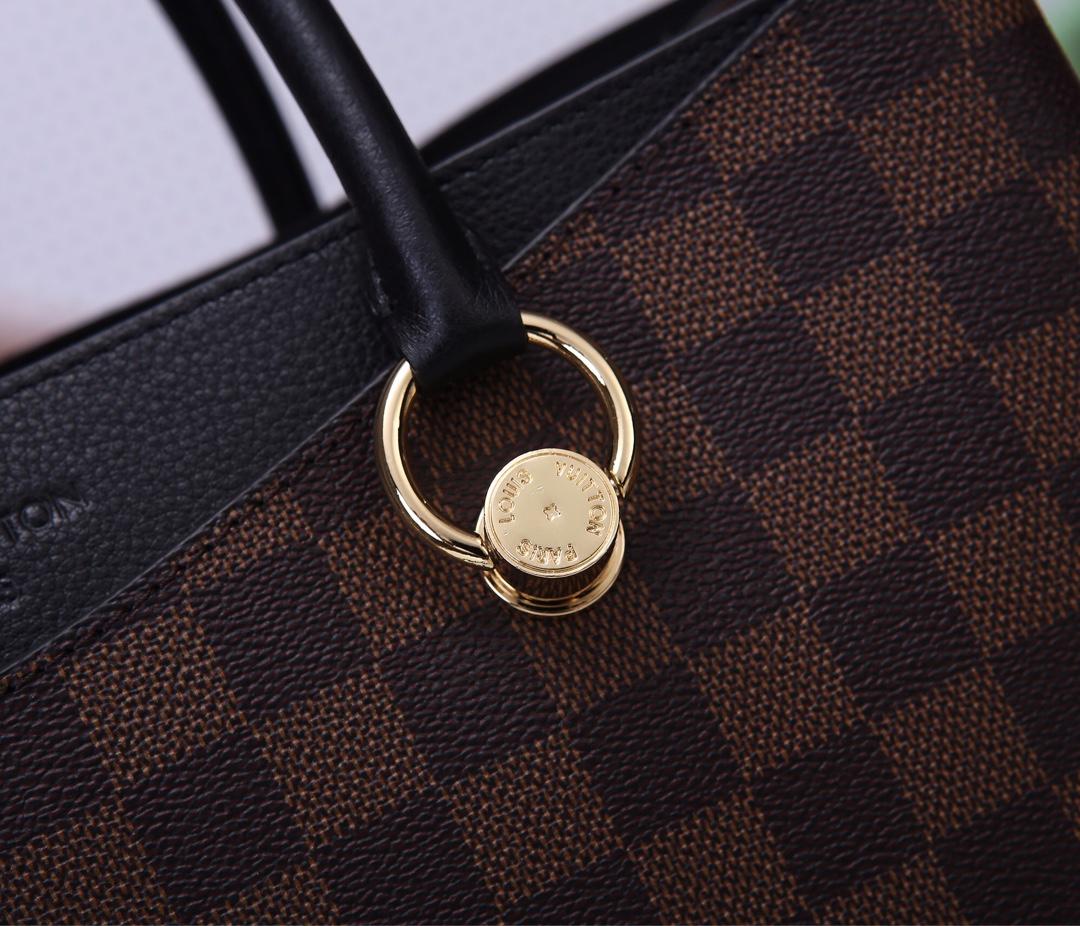 Replica Louis Vuitton Women N40050 LV Riverside Damier Ebene Coated Canvas and Taurillon Grained Leather Noir