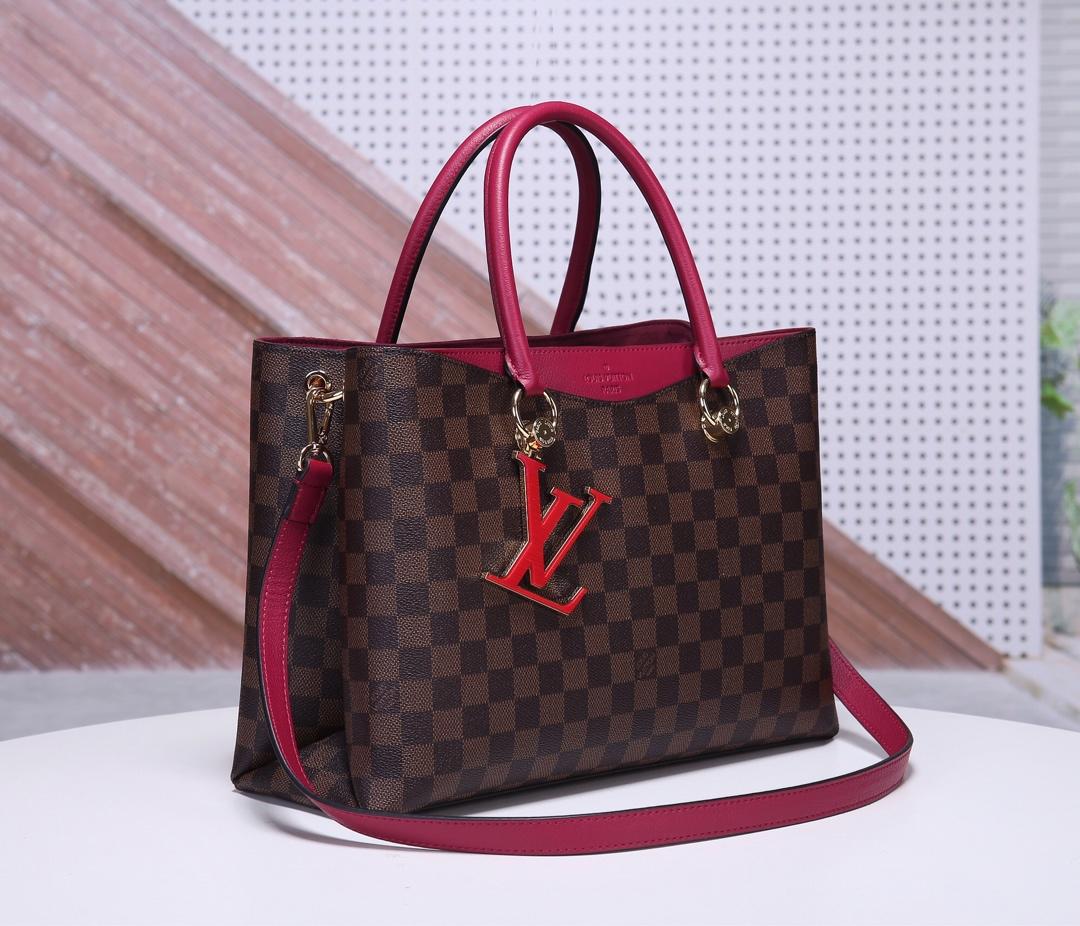 Replica Louis Vuitton Women N40052 LV Riverside Damier Ebene Coated Canvas and Taurillon Grained Leather Lie de Vin