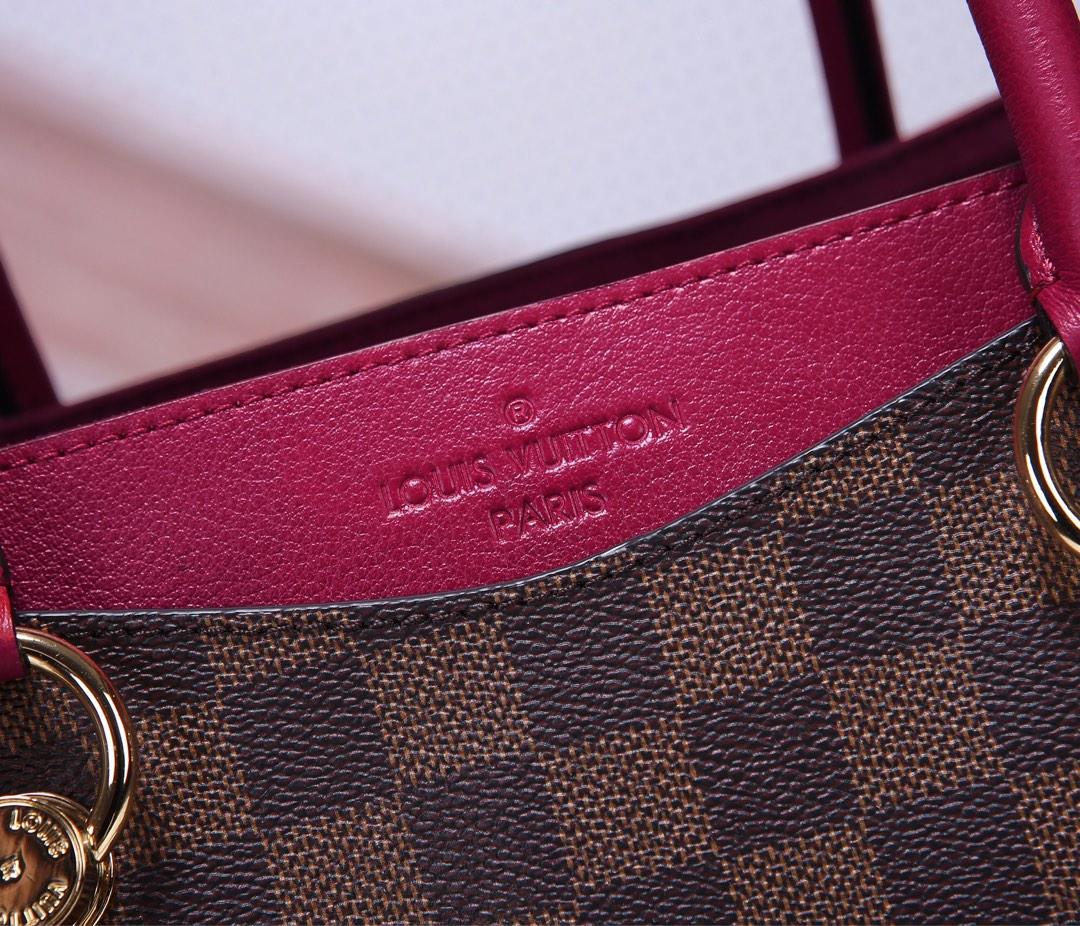 Replica Louis Vuitton Women N40052 LV Riverside Damier Ebene Coated Canvas and Taurillon Grained Leather Lie de Vin