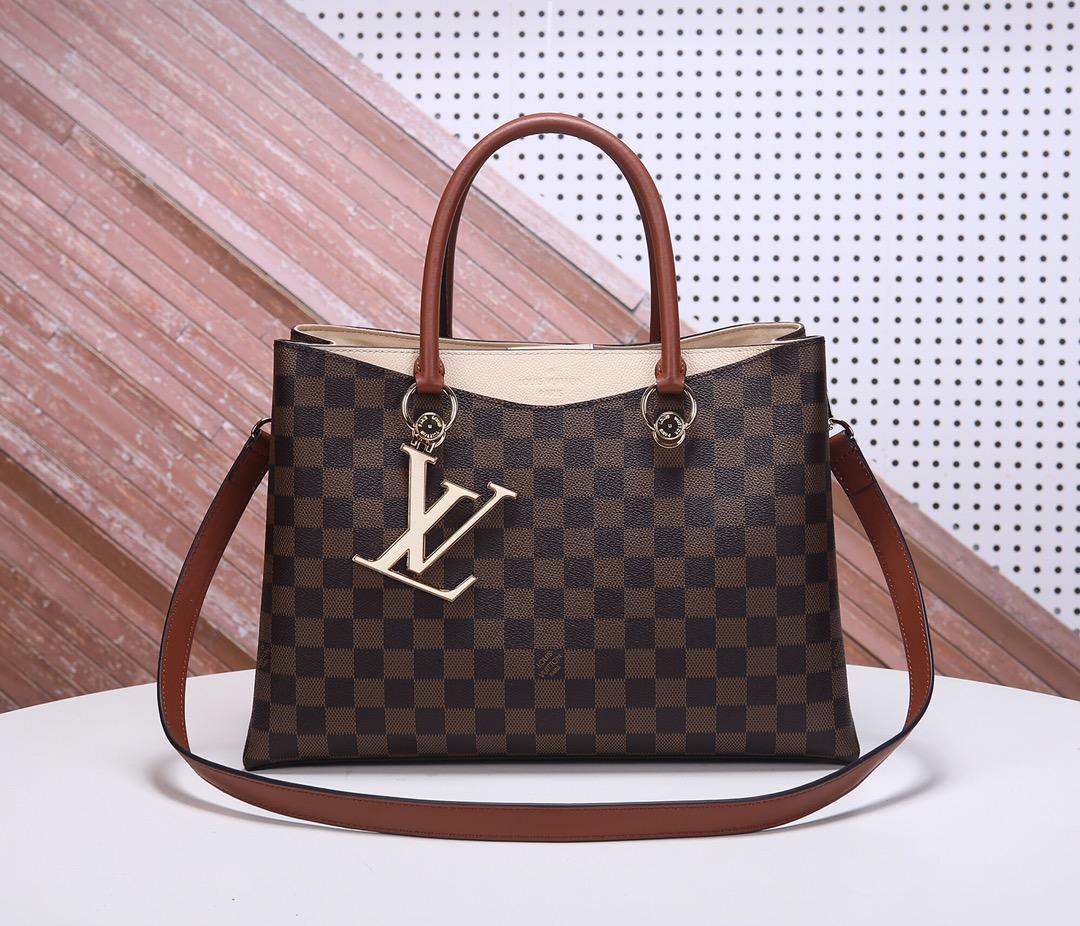 Replica Louis Vuitton Women N40135 LV Riverside Damier Ebene Coated Canvas and Taurillon Grained Leather Lie de Vin