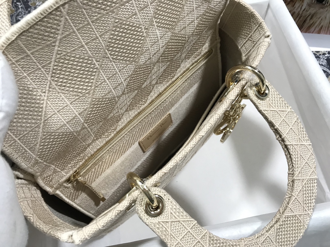 Replica Medium Lady D-Lite Bag Beige Cannage Embroidery