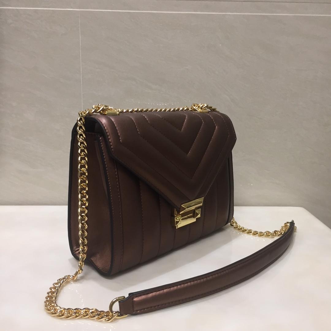 Replica Michael Kors Whitney Large Women Leather Shoulder Bag Brown Gold