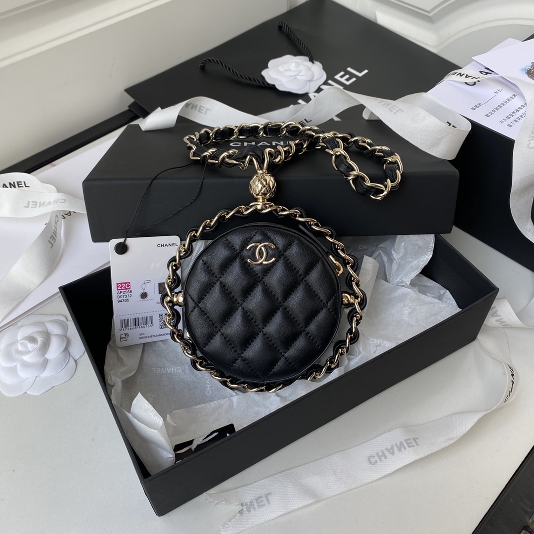 Replica Most Luxury Chanel Clutch With Chain Lambskin Gold Metal Black AP2568