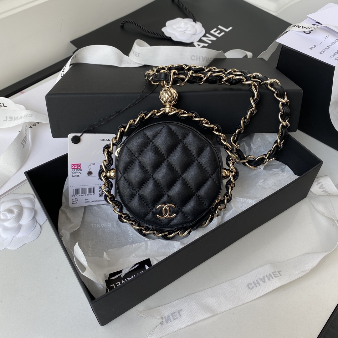 Replica Most Luxury Chanel Clutch With Chain Lambskin Gold Metal Black AP2568