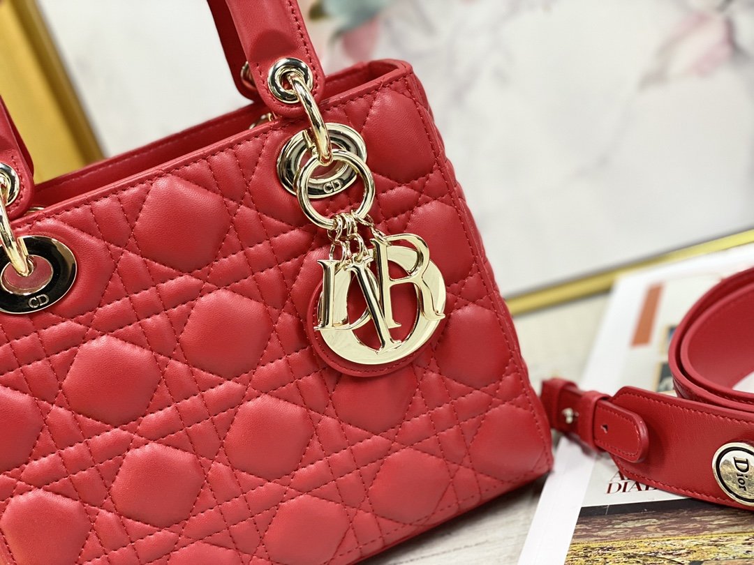 Replica My ABCDior Lady Dior Dioramour Bag Red Cannage Lambskin With Gold