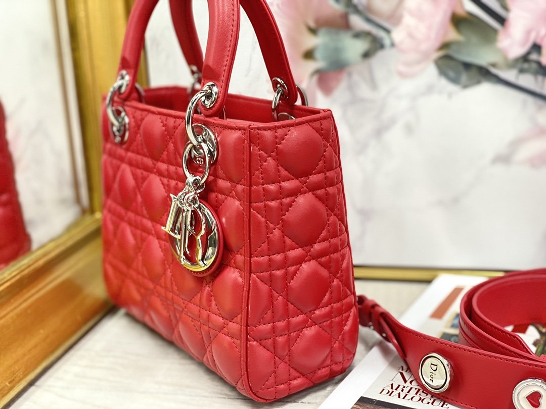 Replica My ABCDior Lady Dior Dioramour Bag Red Cannage Lambskin With Sliver