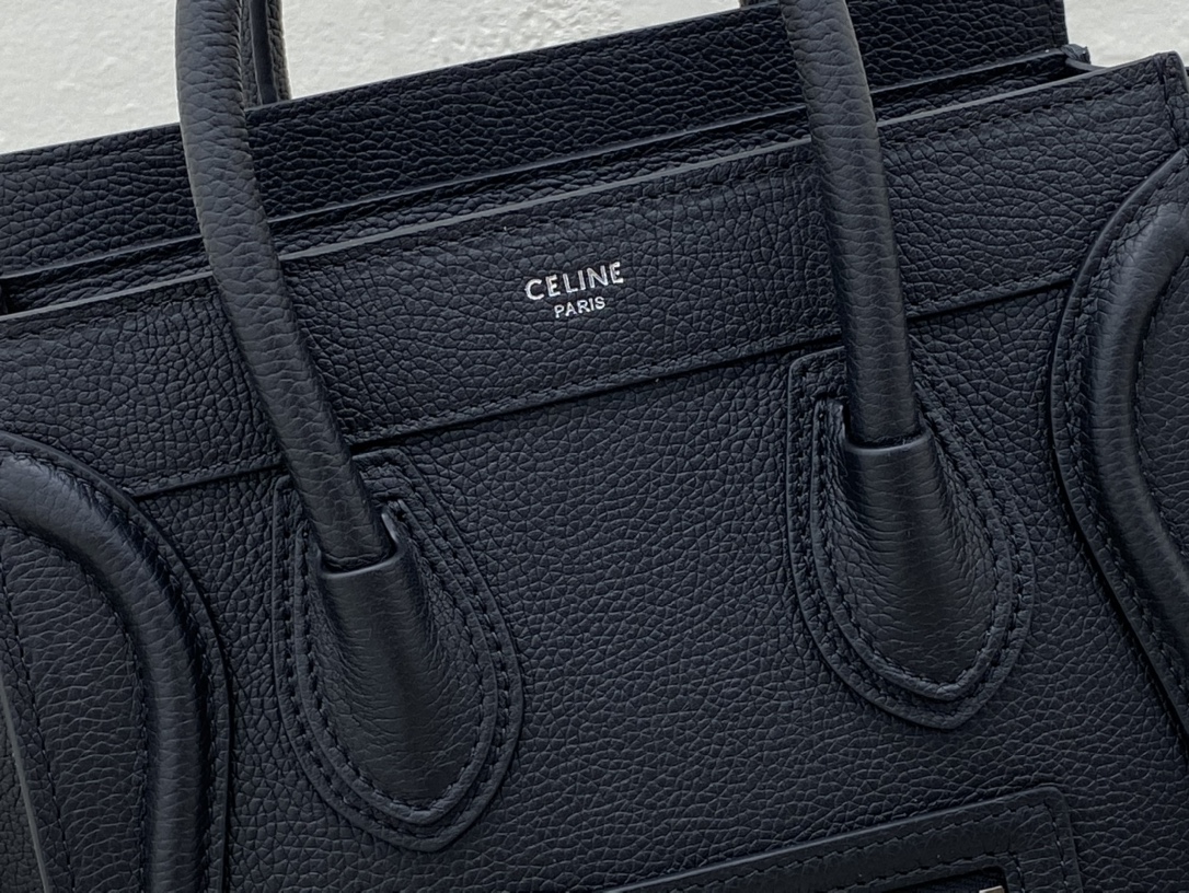 Replica Nano Luggage Bag In Drummed Calfski Black-1