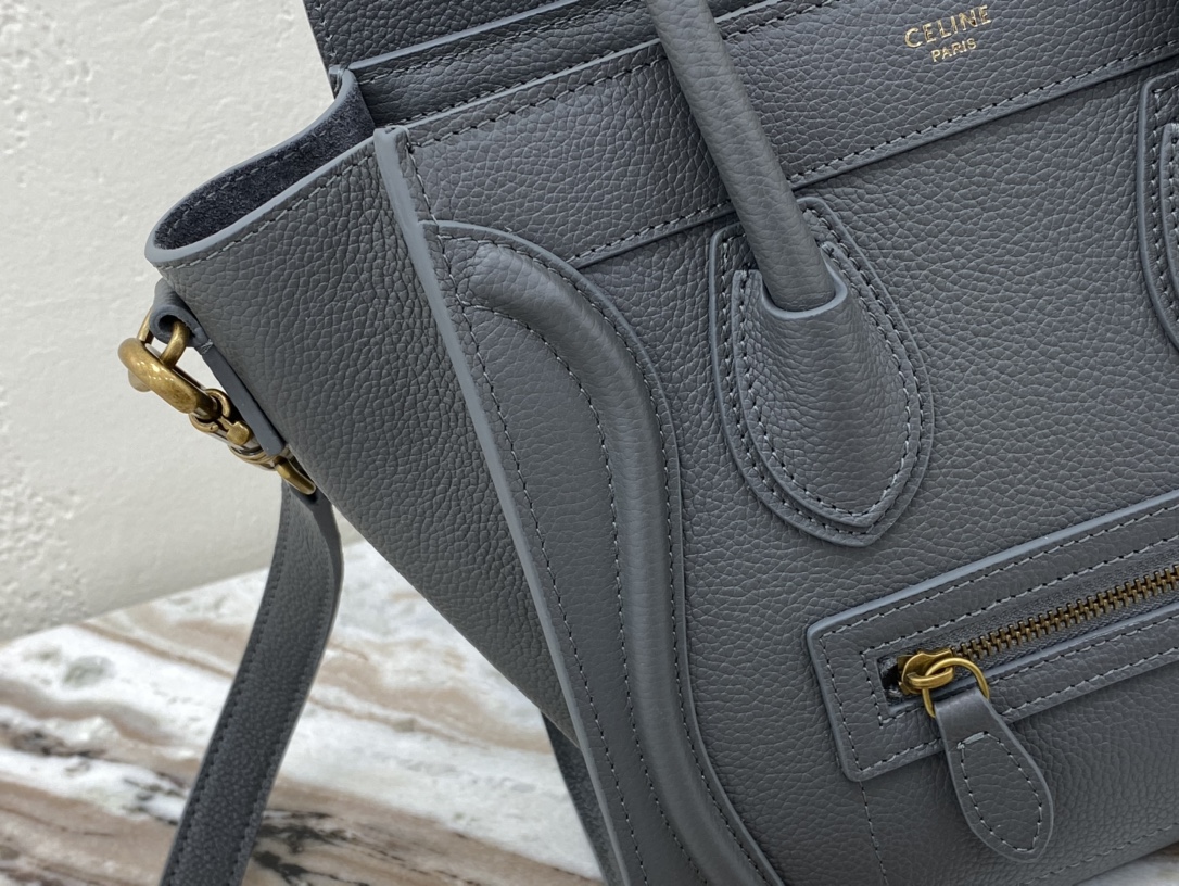 Replica Nano Luggage Bag In Drummed Calfski Gray