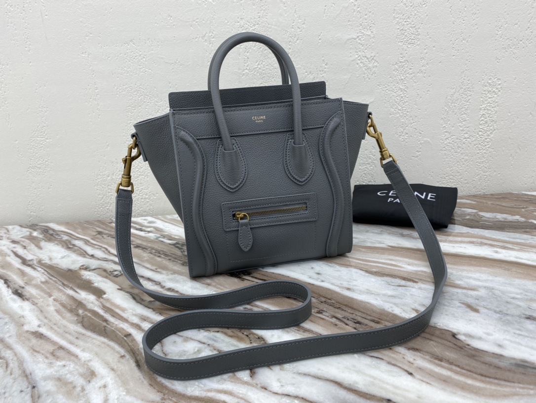 Replica Nano Luggage Bag In Drummed Calfski Gray