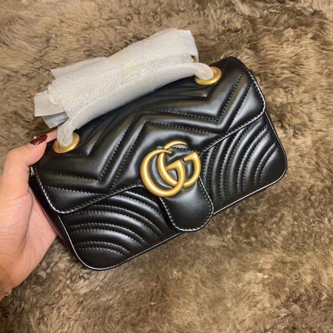 Replica New Gucci 446744 GG Marmont Matelasse Mini Bag Black