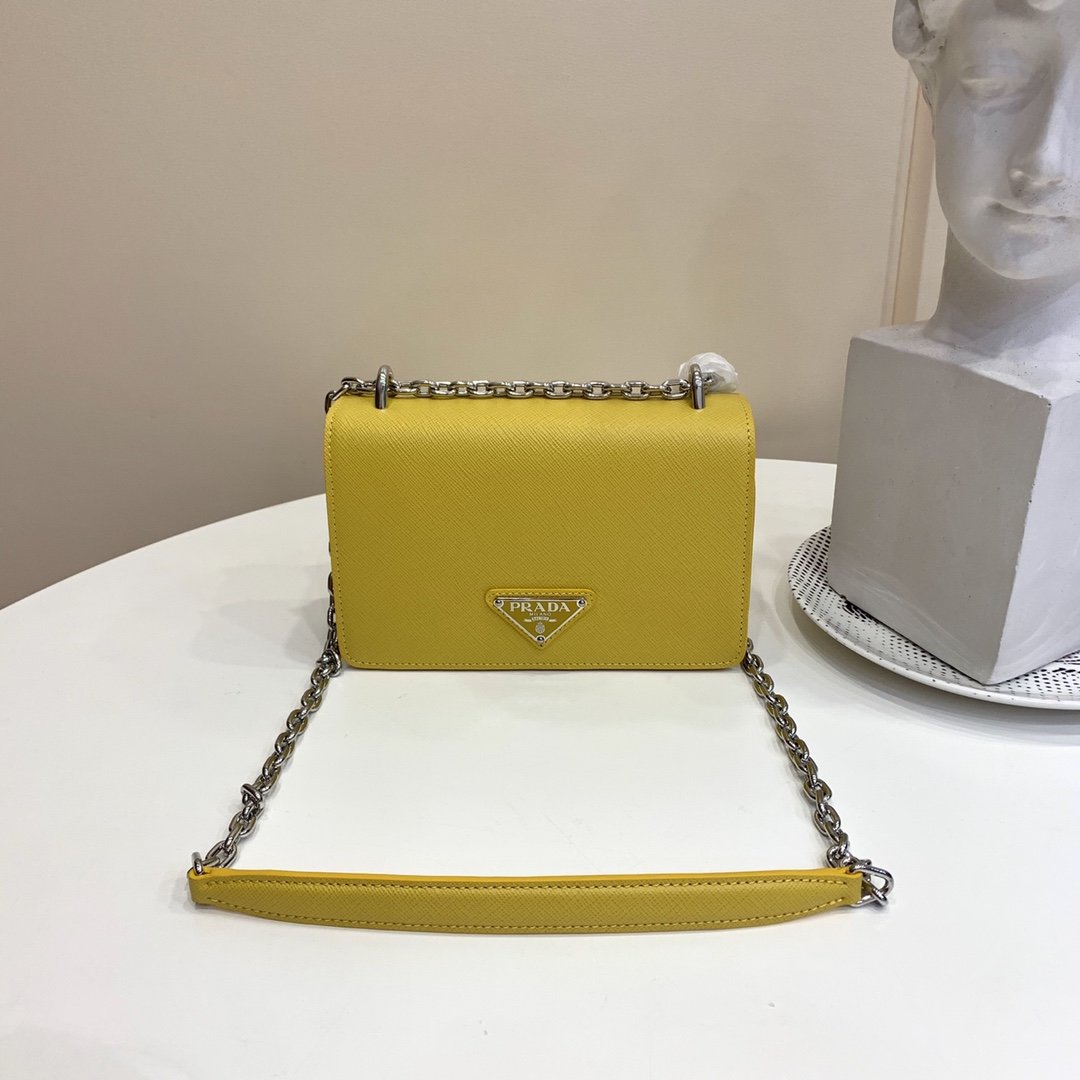 Replica Prada 1BD032 Women Nylon and Saffiano Leather Shoulder Bag Yellow