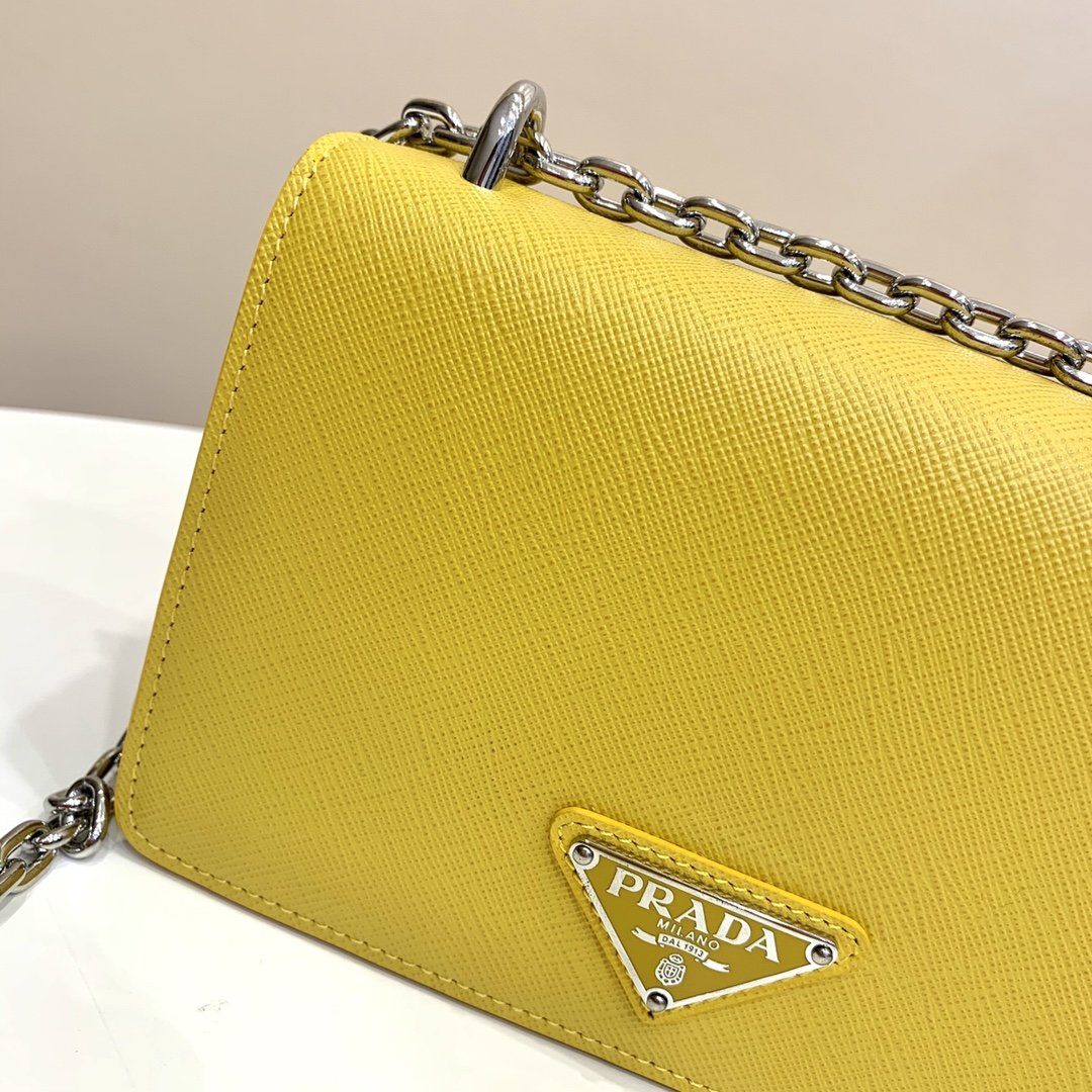 Replica Prada 1BD032 Women Nylon and Saffiano Leather Shoulder Bag Yellow