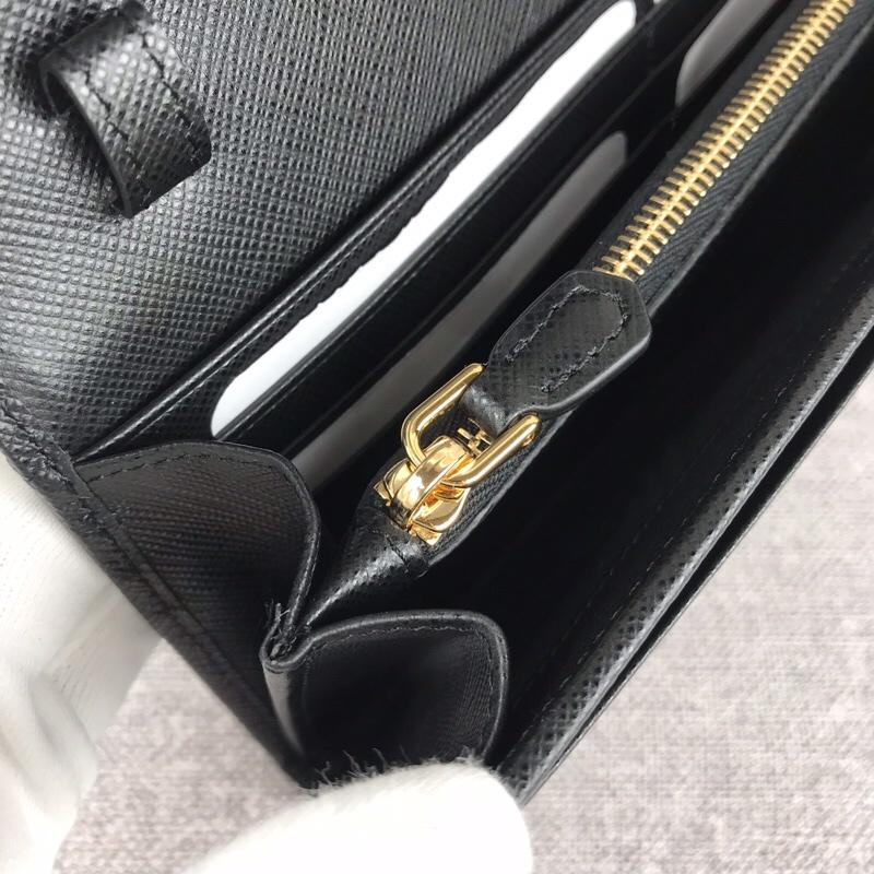 Replica Prada 1M1290 Saffiano Women Wallet with Chain Black