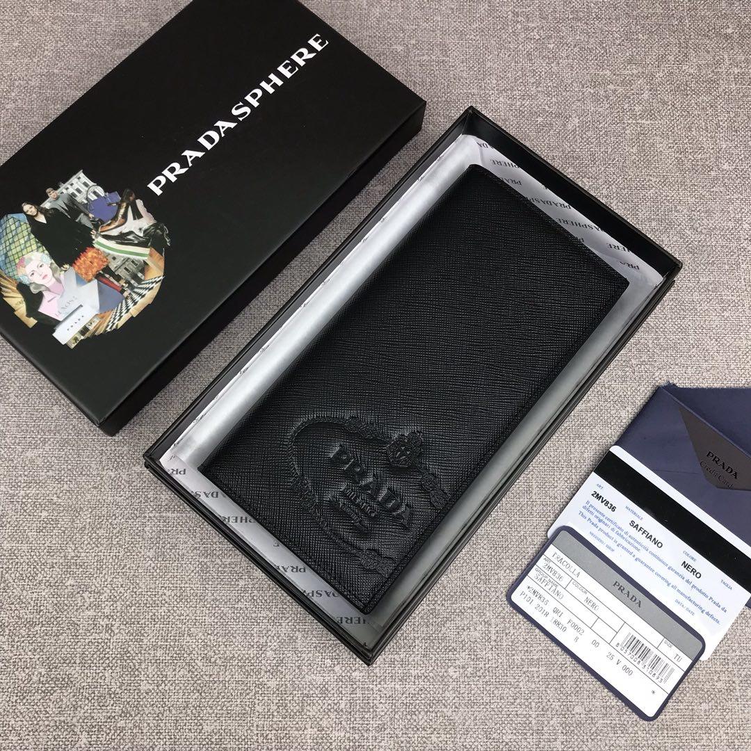 Replica Prada 2MV836 Saffiano Men Wallet with Big Logo Black