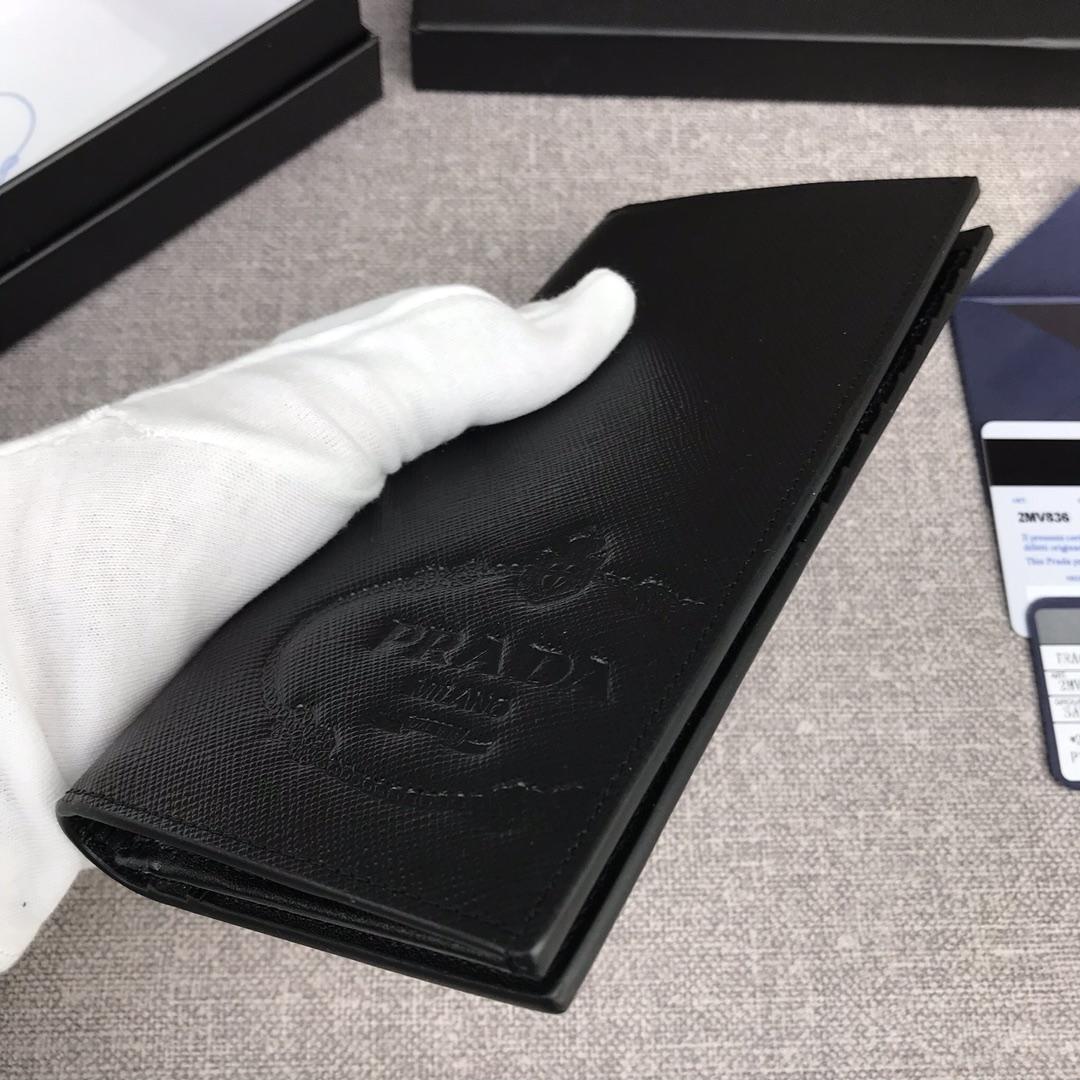 Replica Prada 2MV836 Saffiano Men Wallet with Big Logo Black