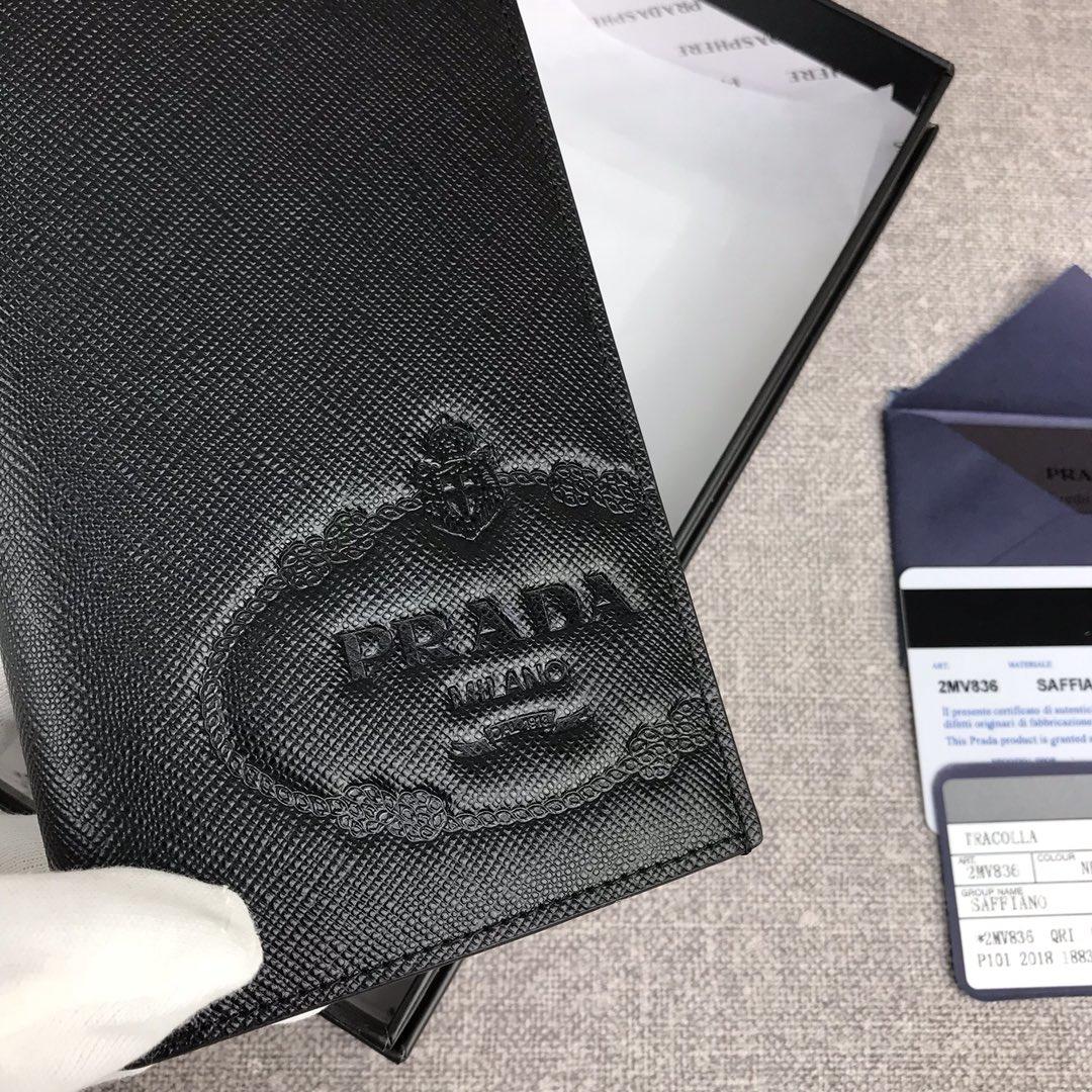 Replica Prada 2MV836 Saffiano Men Wallet with Big Logo Black