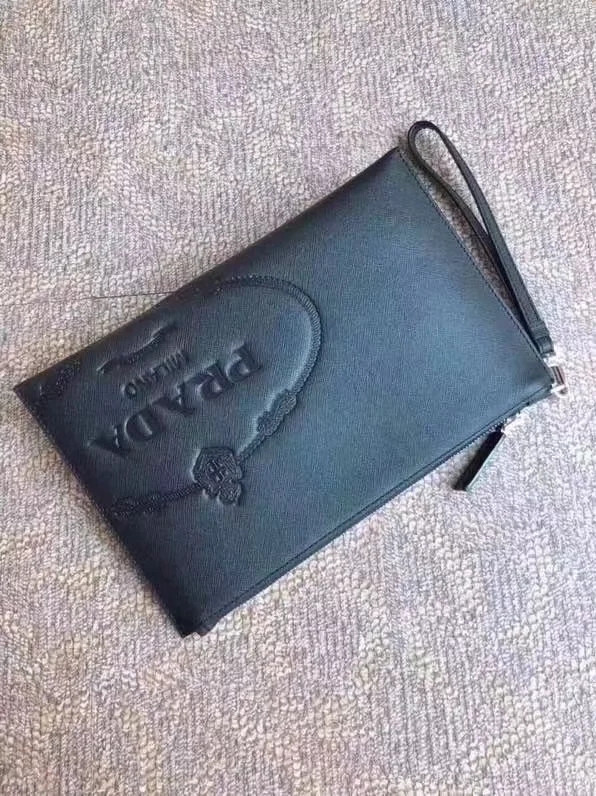 Replica Prada 2NG005 Saffiano Leather Document Holder Pouch Black