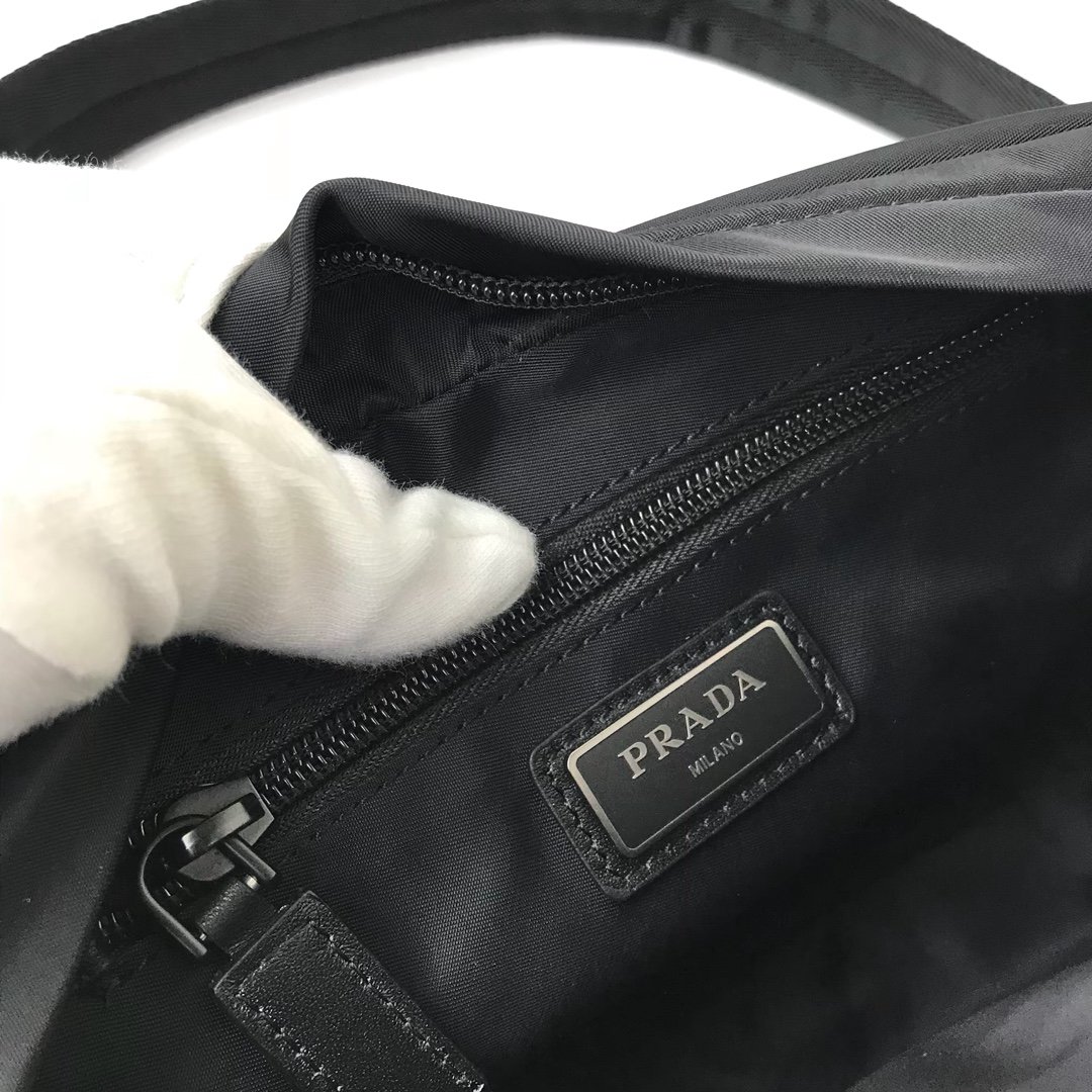 Replica Prada 2VH043 Men Technical Fabric and Leather Bandoleer Bag Black