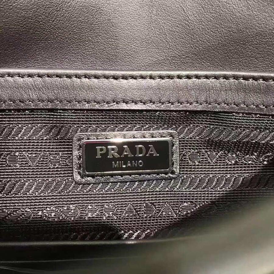 Replica Prada Men Saffiano Leather Shoulder Bag Black and Blue 2VD019