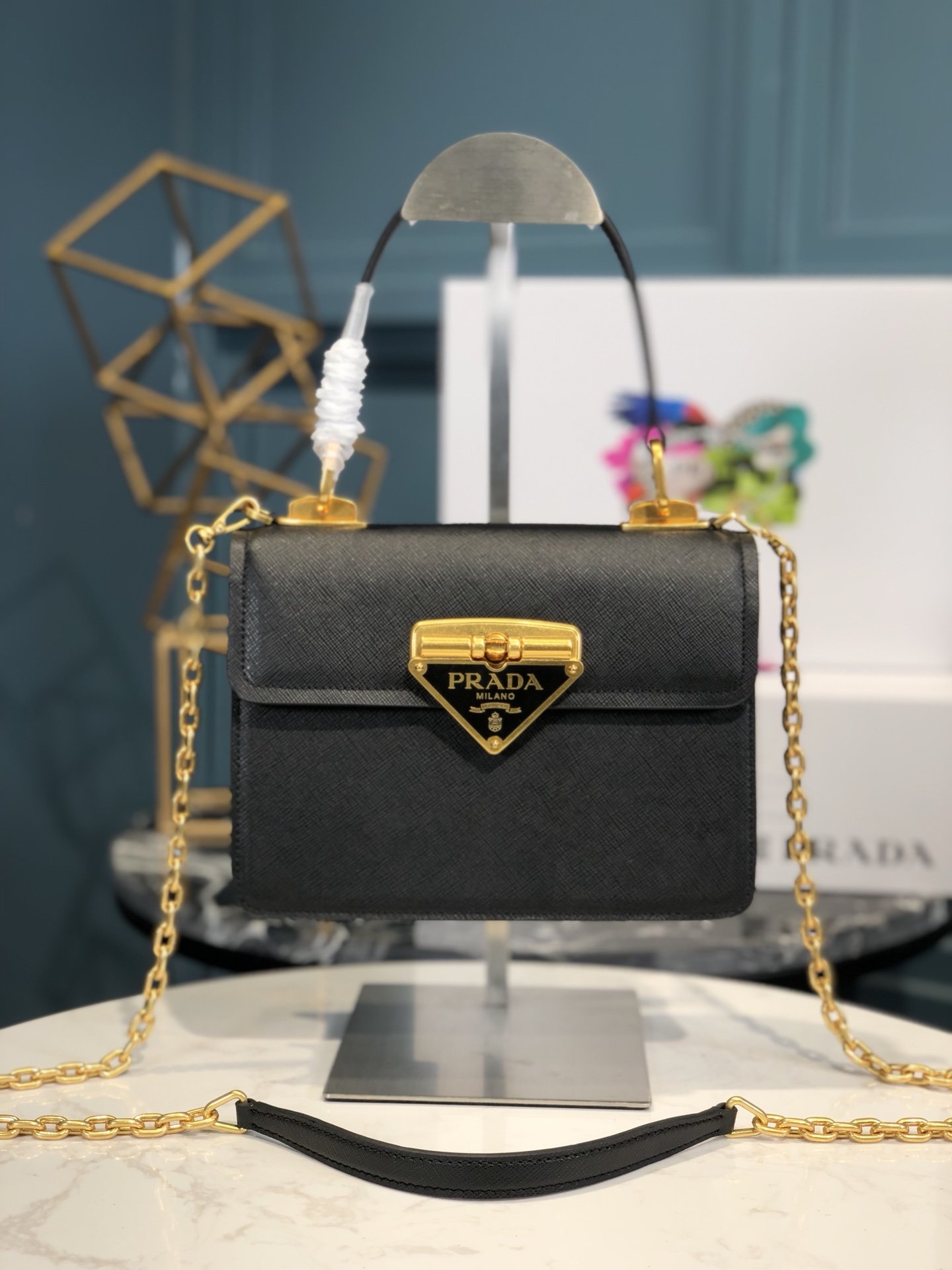 Replica Prada Women Saffiano Leather Shoulder Bag Black