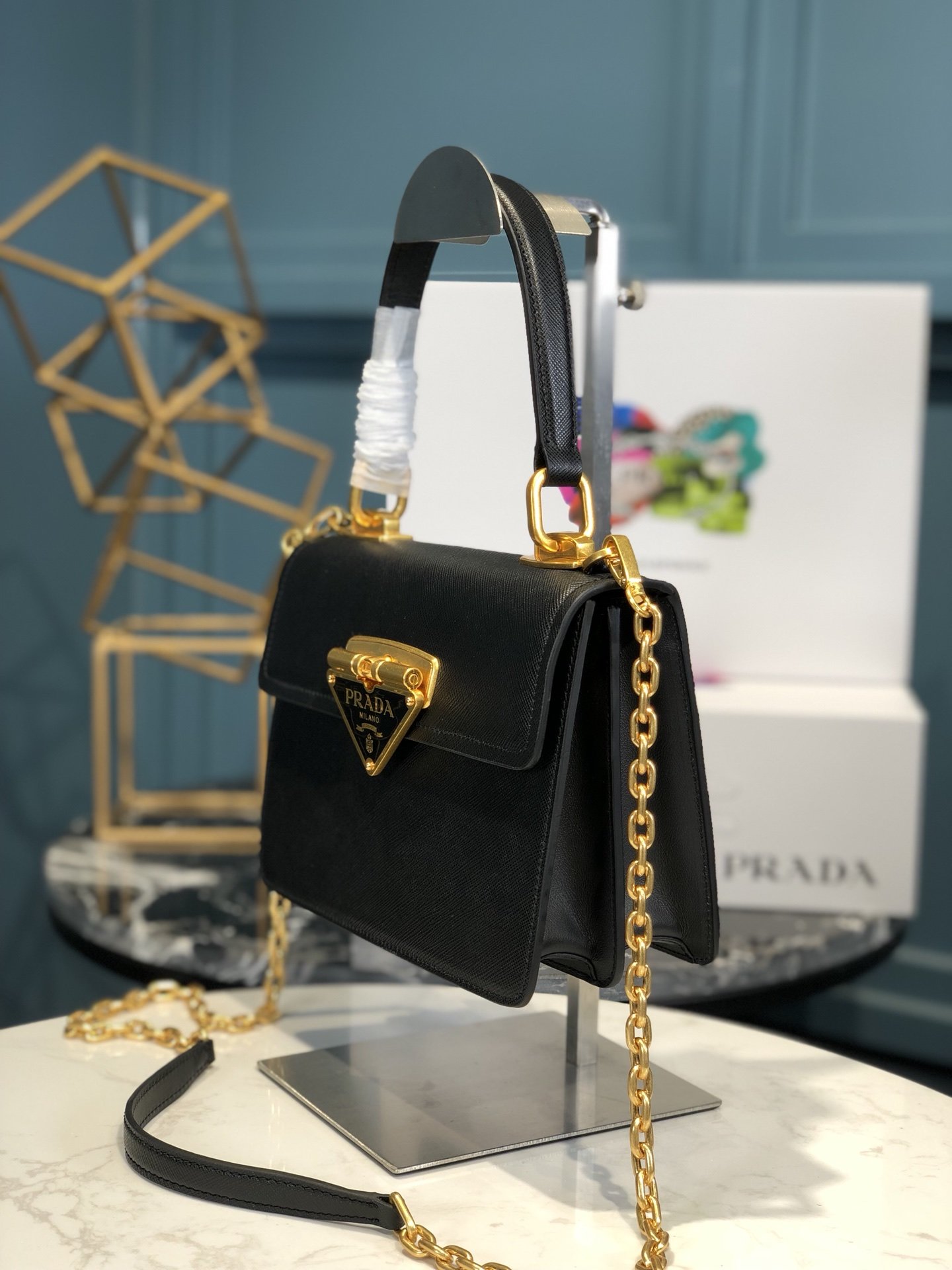 Replica Prada Women Saffiano Leather Shoulder Bag Black