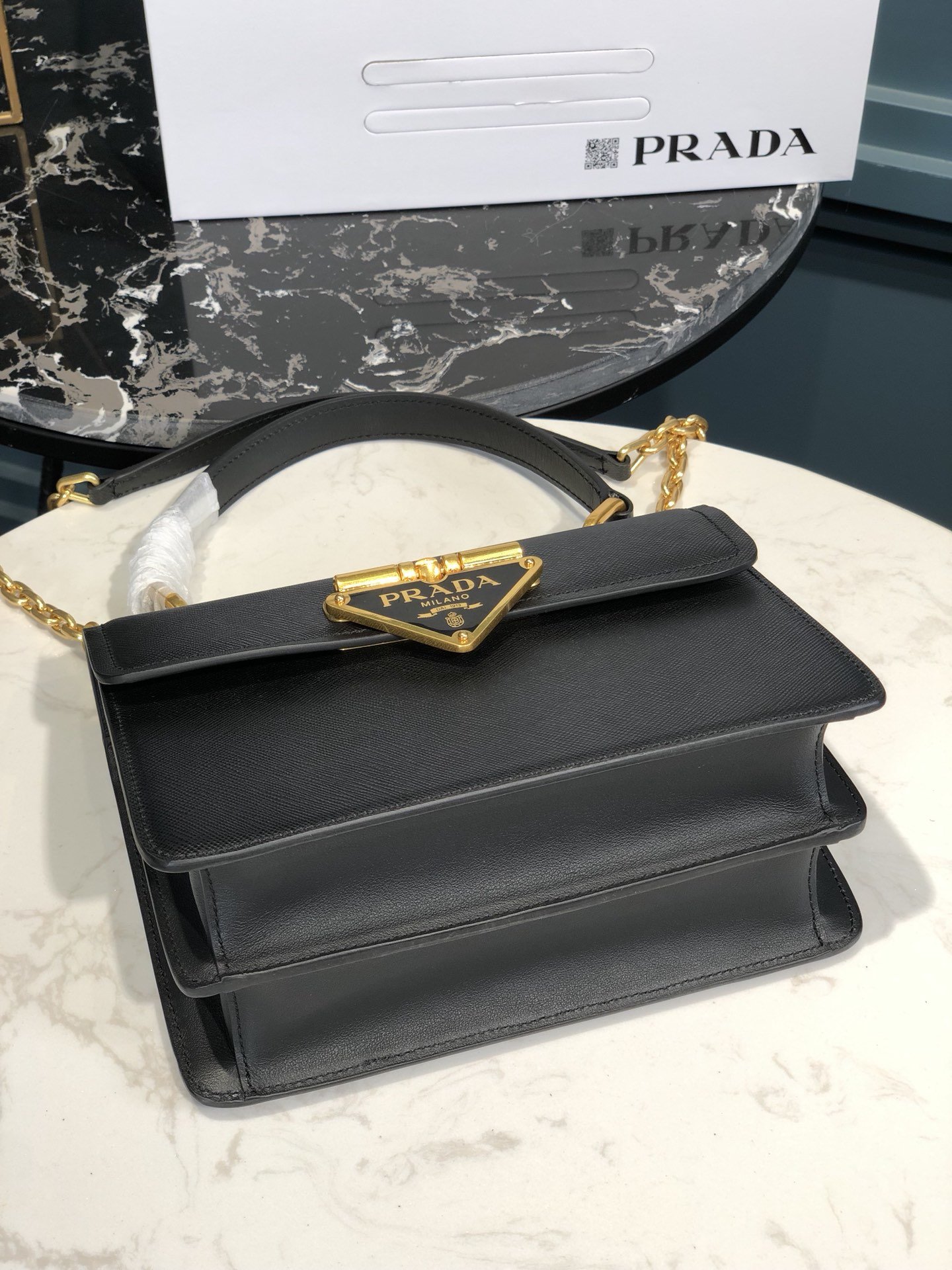 Replica Prada Women Saffiano Leather Shoulder Bag Black