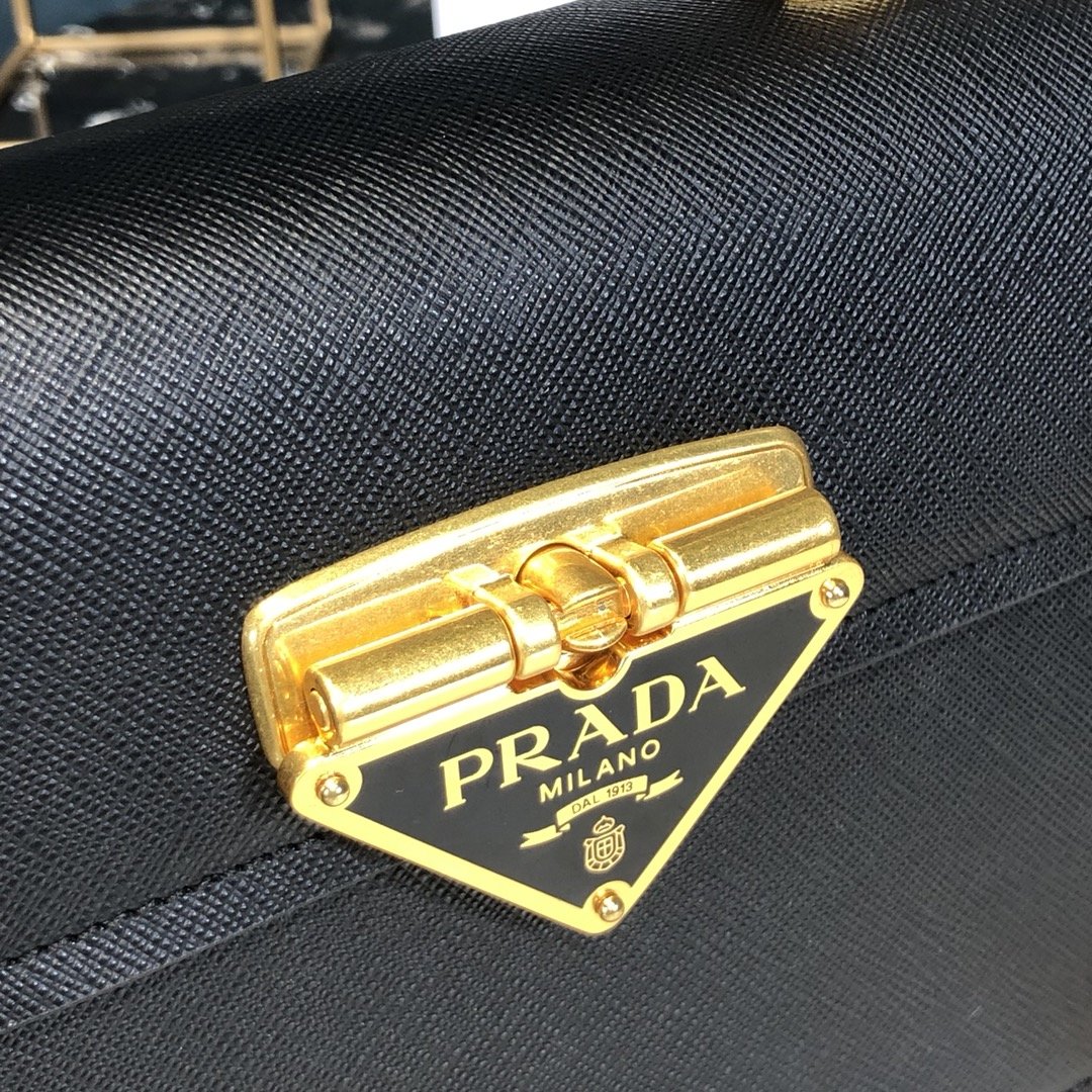 Replica Prada Women Saffiano Leather Shoulder Bag Black