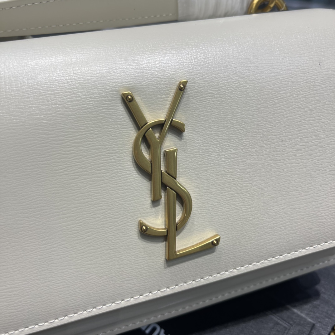 Replica Saint Laurent 19cm Sunset Woc Chain Wallet in Smooth Leather White with Gold Logo
