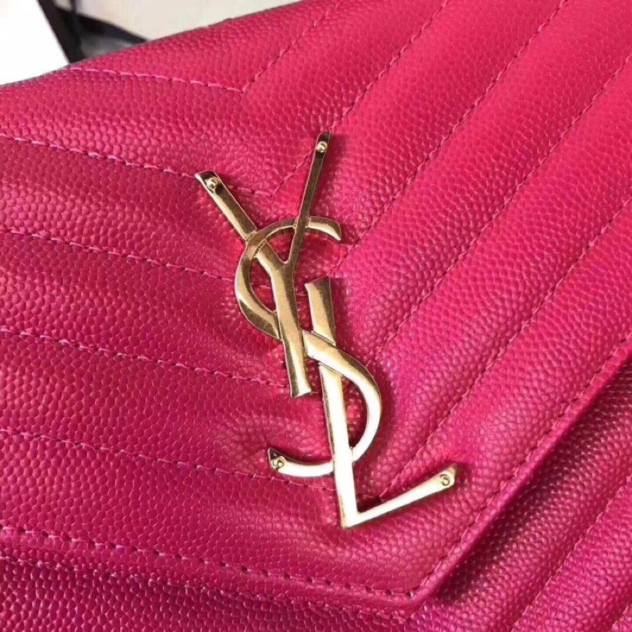 Replica Saint Laurent Monogram Chain Wallet In Grain De Poudre Embossed Leather Dark Legion Lipstick Fuchsia