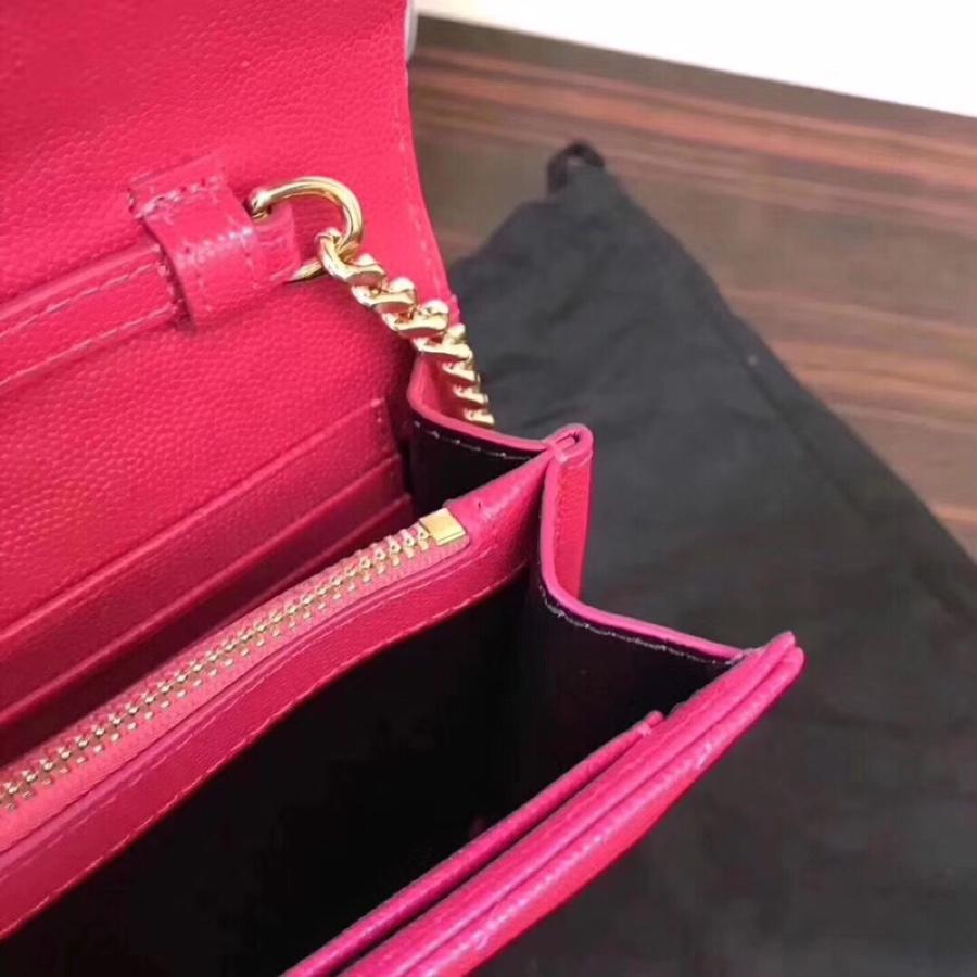 Replica Saint Laurent Monogram Chain Wallet In Grain De Poudre Embossed Leather Dark Legion Lipstick Fuchsia