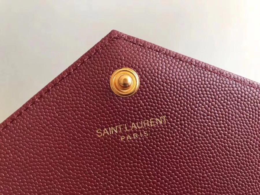 Replica Saint Laurent Monogram Chain Wallet In Grain De Poudre Embossed Leather Dark Legion Red