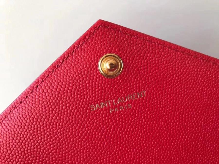 Replica Saint Laurent Monogram Chain Wallet In Grain De Poudre Embossed Leather Red