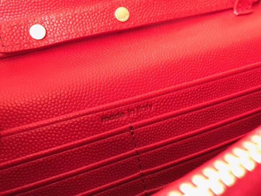 Replica Saint Laurent Monogram Chain Wallet In Grain De Poudre Embossed Leather Red