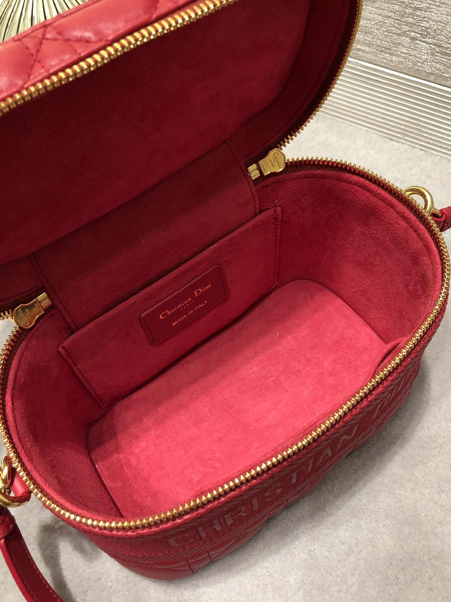 Replica Small DiorTravel Vanity Case Poppy Red Cannage Lambskin