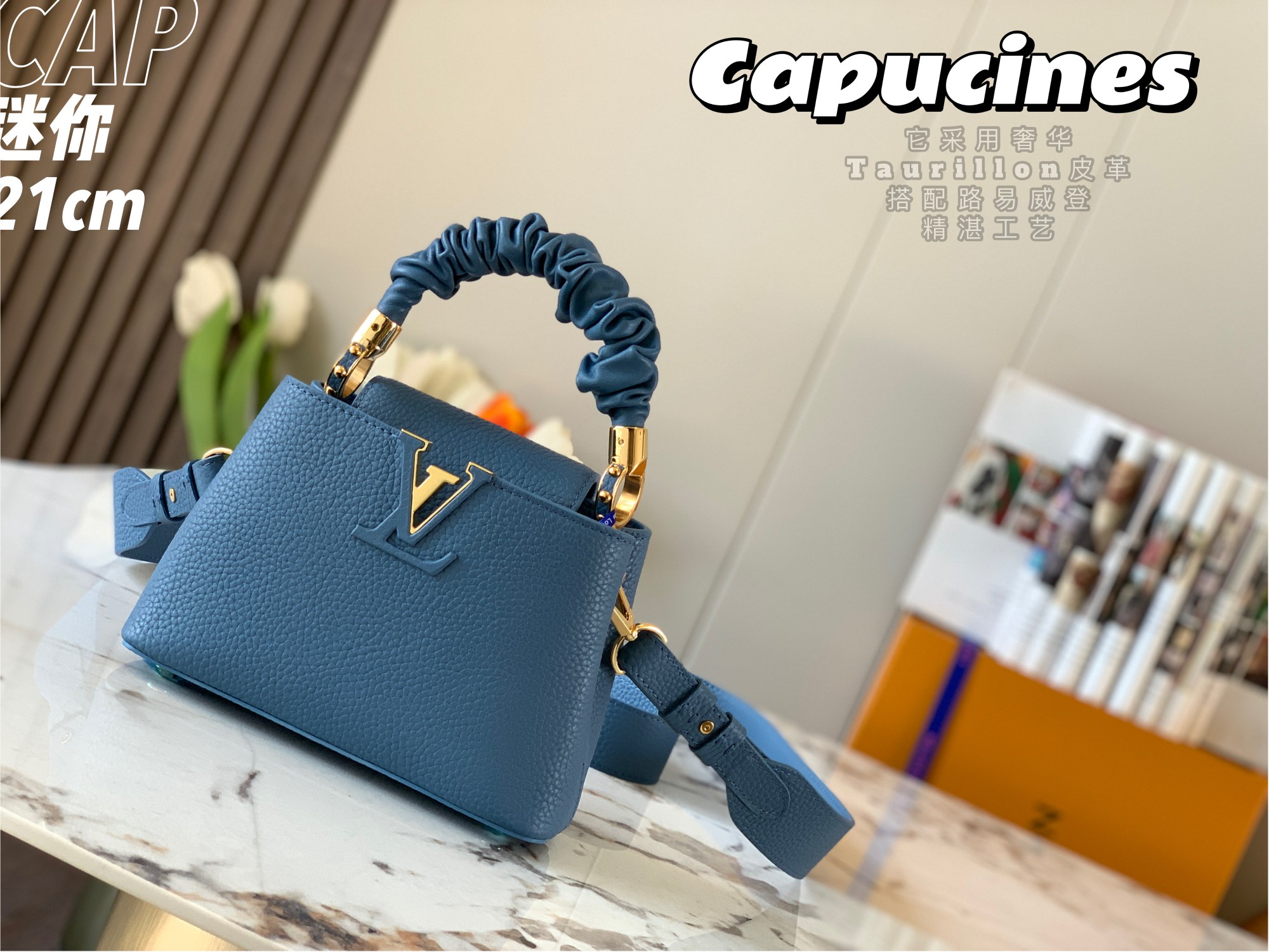 Replica Top Sale Louis Vuitton Capucines BB Handbag Blue Taurillon Leather M58726 Spring Fashion