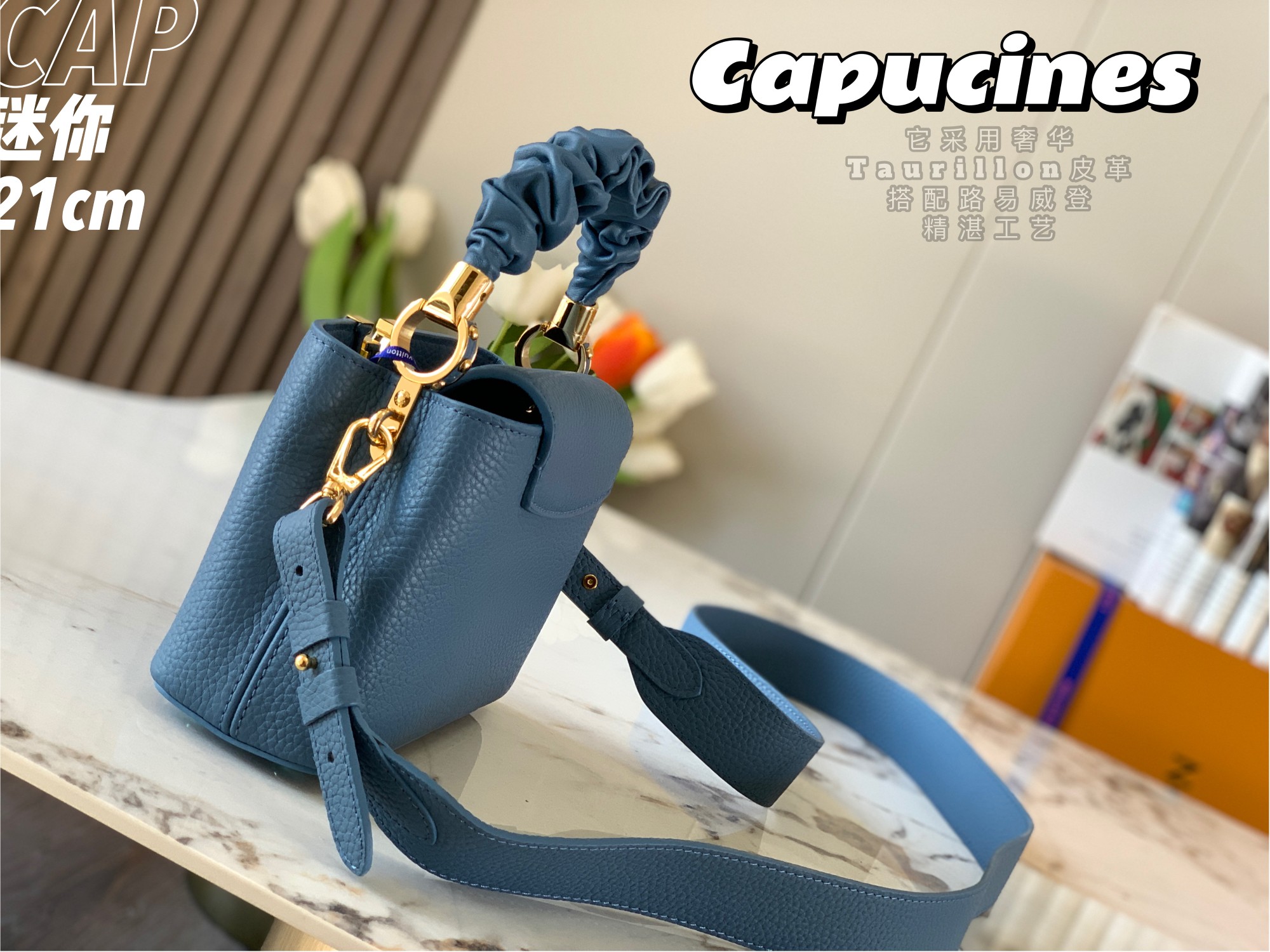 Replica Top Sale Louis Vuitton Capucines BB Handbag Blue Taurillon Leather M58726 Spring Fashion