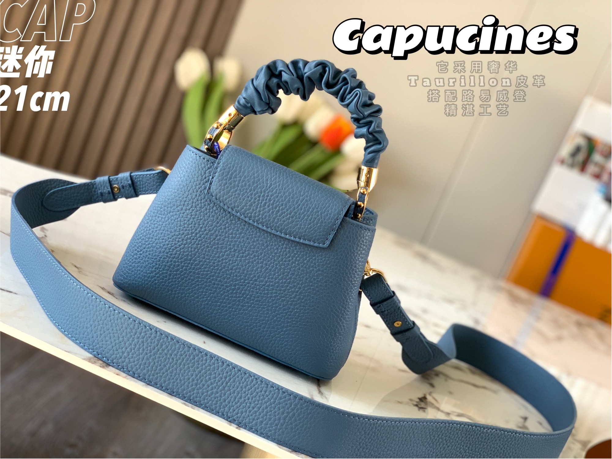 Replica Top Sale Louis Vuitton Capucines BB Handbag Blue Taurillon Leather M58726 Spring Fashion