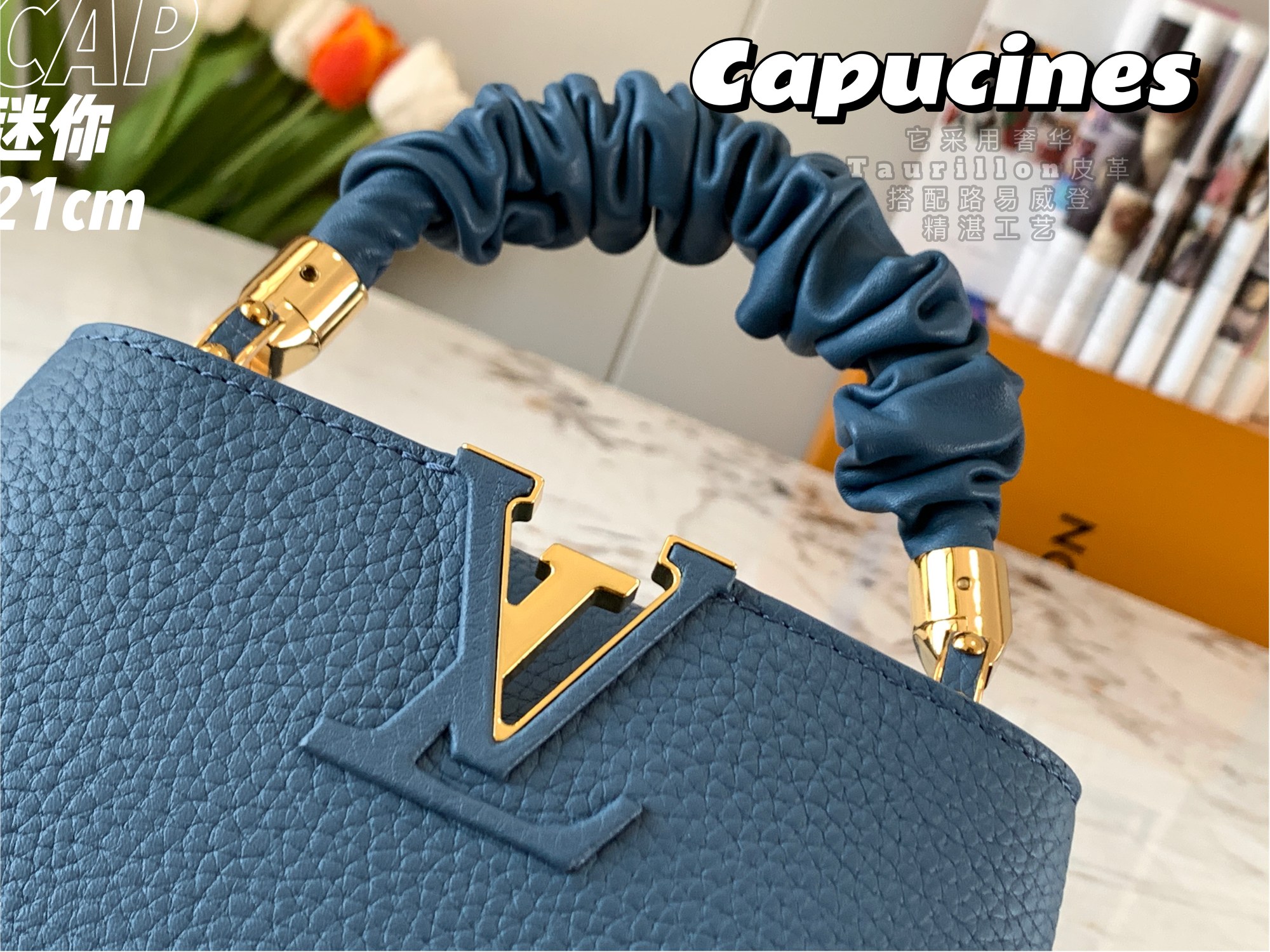 Replica Top Sale Louis Vuitton Capucines BB Handbag Blue Taurillon Leather M58726 Spring Fashion