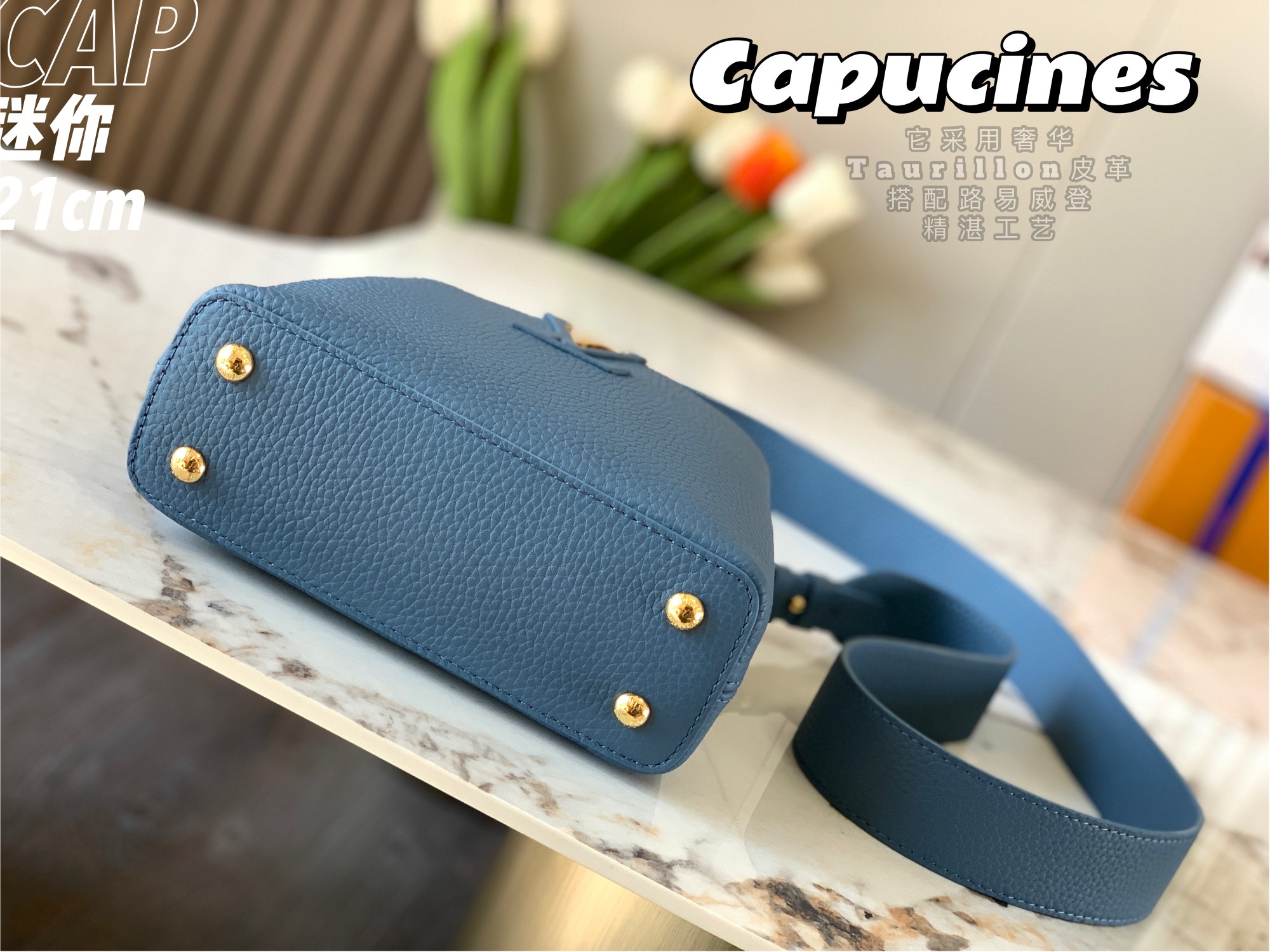 Replica Top Sale Louis Vuitton Capucines BB Handbag Blue Taurillon Leather M58726 Spring Fashion