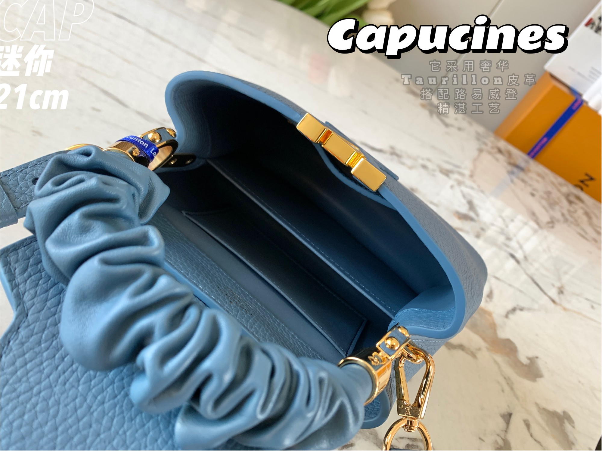 Replica Top Sale Louis Vuitton Capucines BB Handbag Blue Taurillon Leather M58726 Spring Fashion