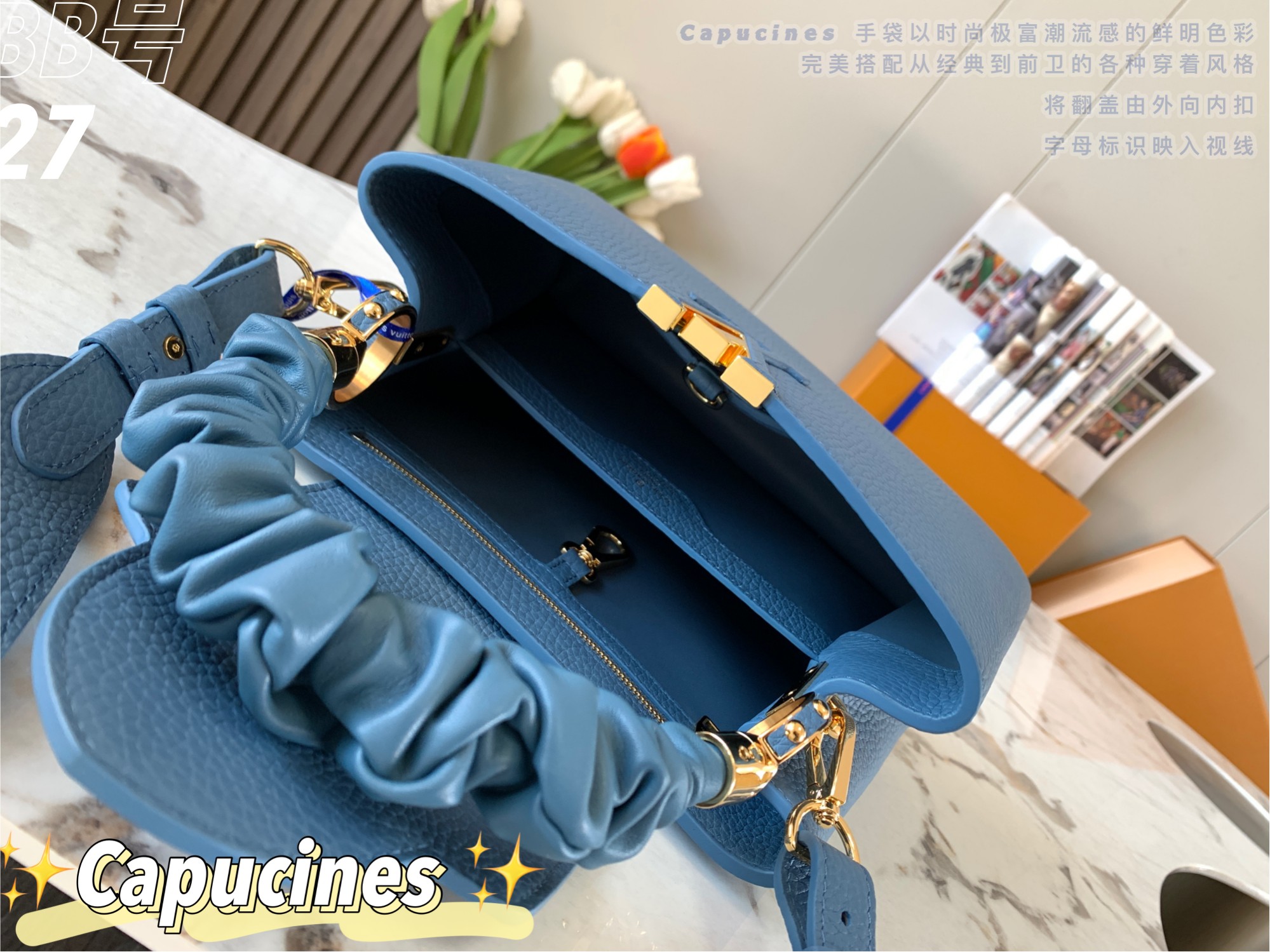 Replica Top Sale Louis Vuitton Capucines BB Handbag Blue Taurillon Leather Spring Fashion